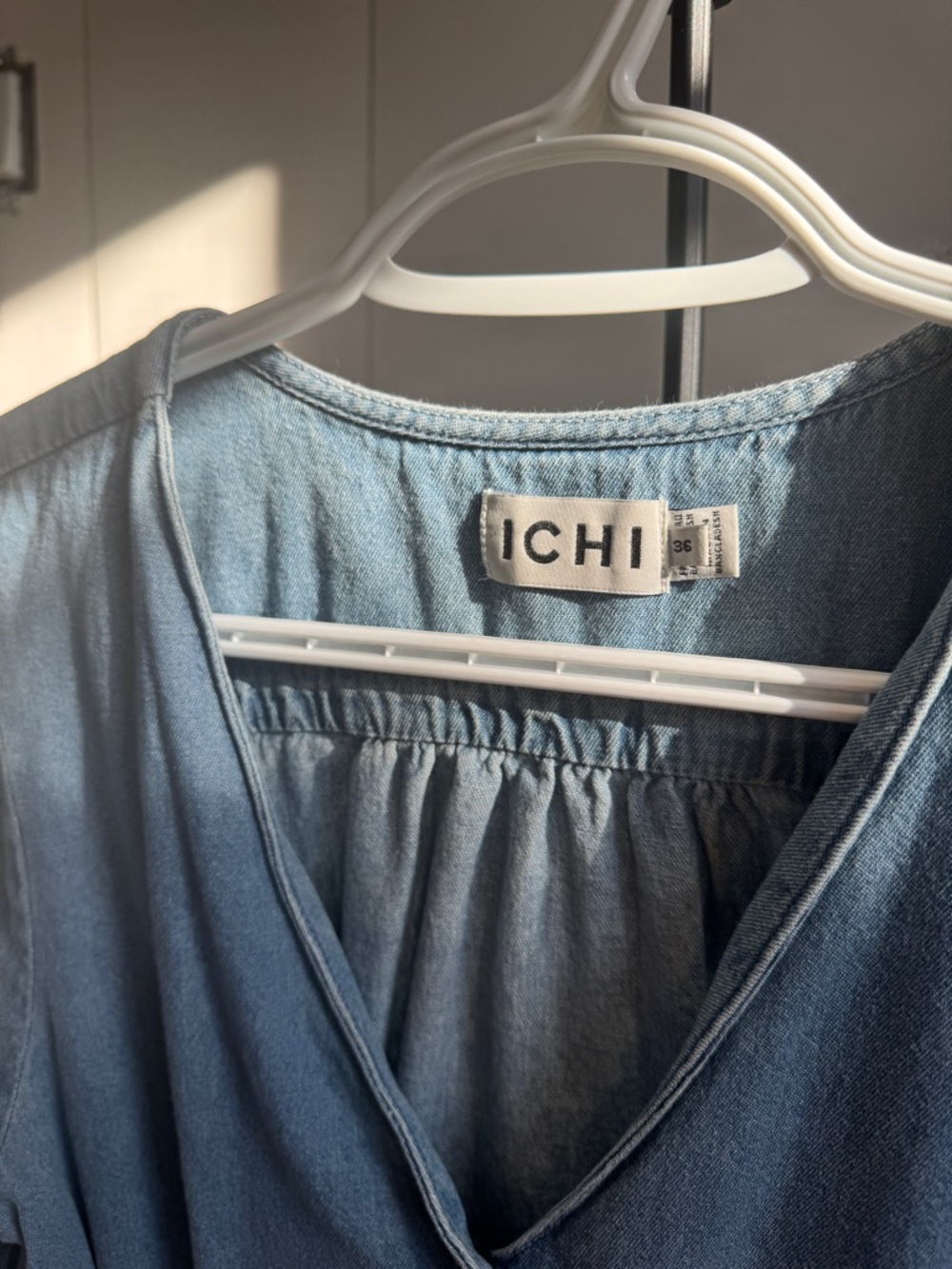 ICHI Light Wash Denim Button-Front Dress - Picture 6 of 6